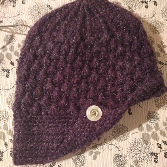 Handmade Purple Winter Hat one size - Picture 2 of 8